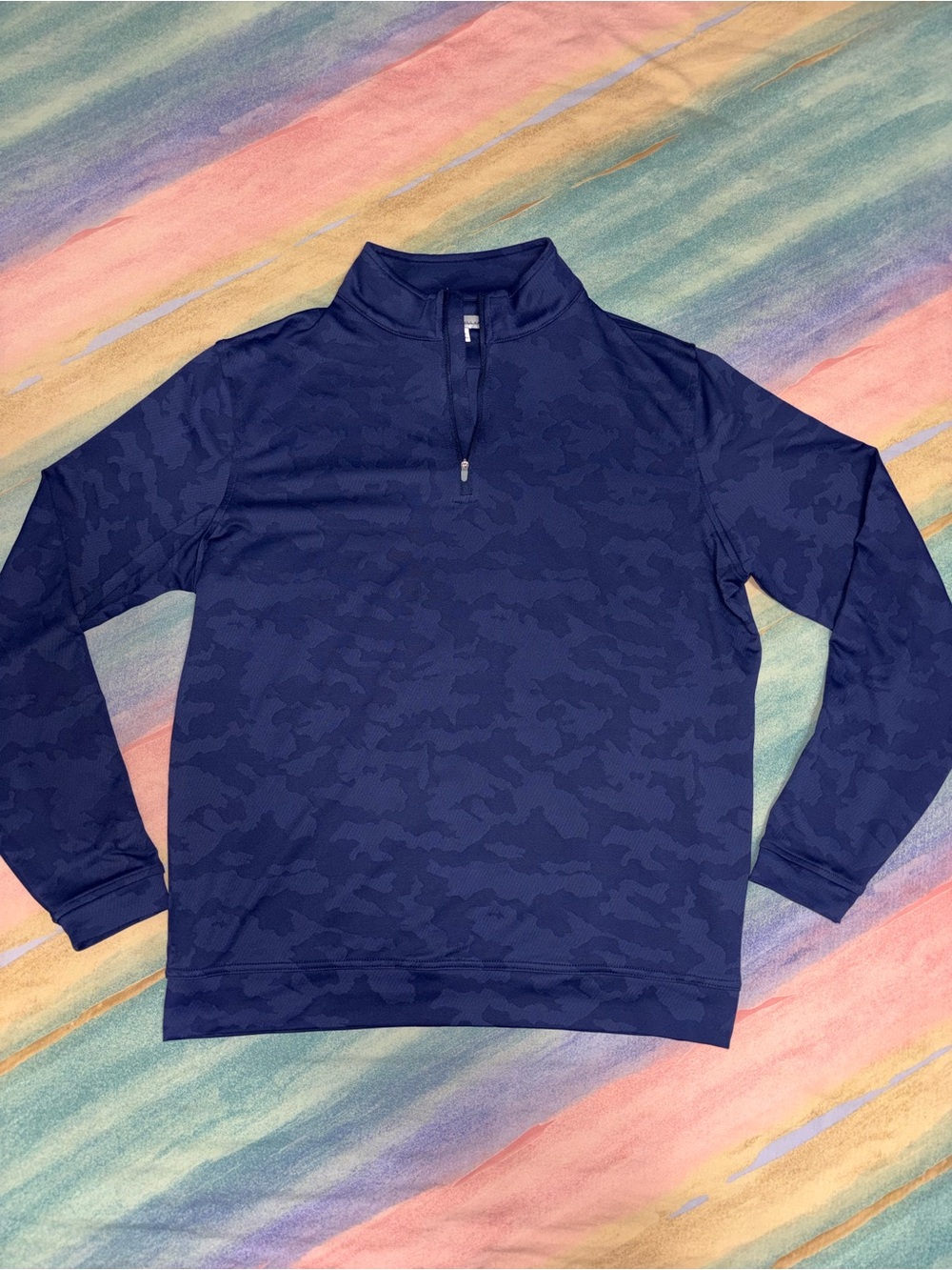 Peter Millar Mens Camo Jacquard Perth Performance Golf Pullover Navy Blue Size M